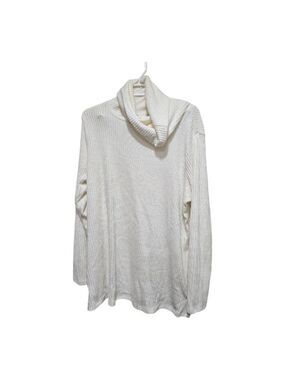 Ivory Ribbed Cowl Neck Tunic Sweater 1X Plus Size Cozy Soft Knit Top